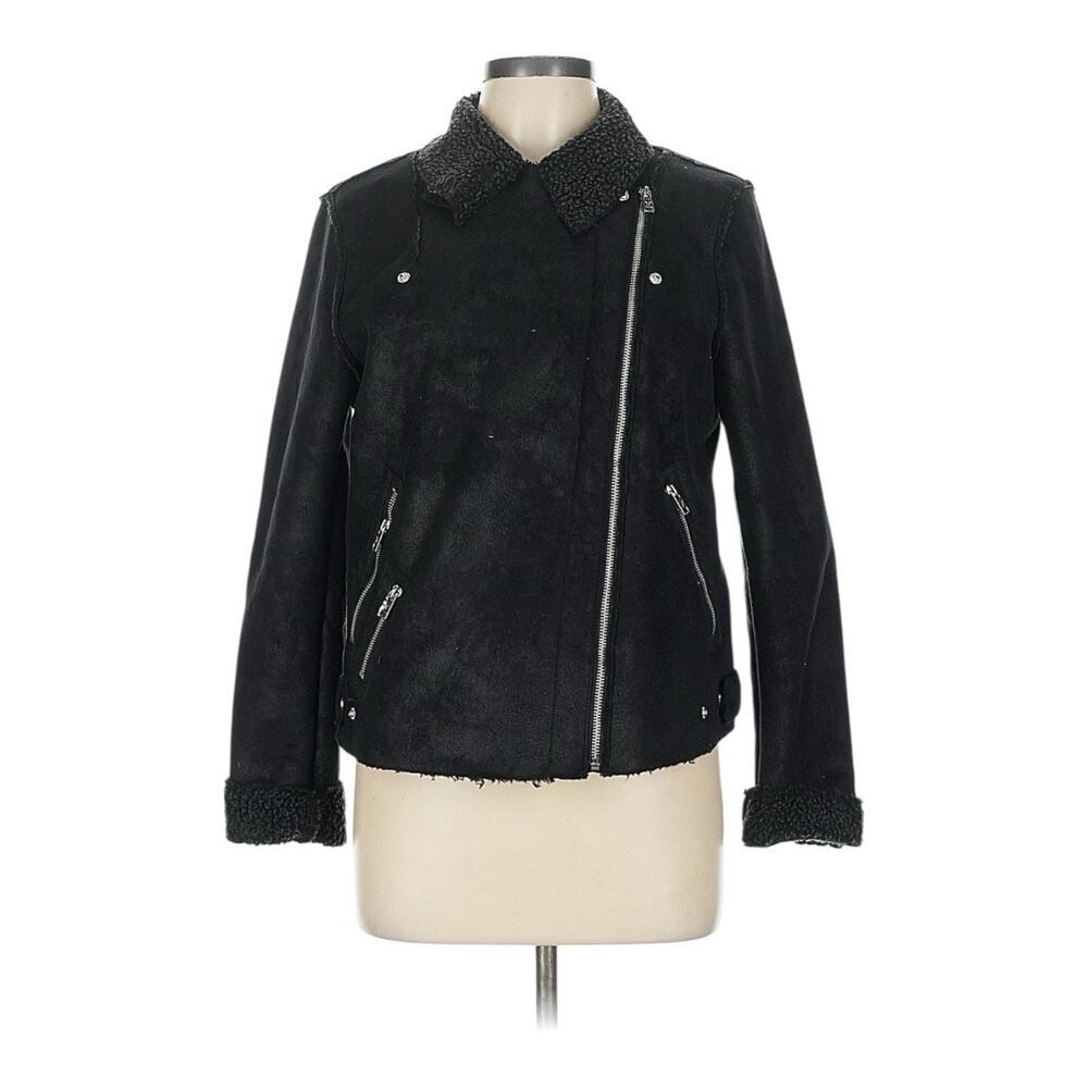 American Eagle Suede Moto Jacket with Shearling Lining Size Small Grunge Biker